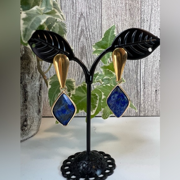 Stone Dangle Earrings- Lapis Lazuli Trendy Earrings- Aventurine Earrings - Picture 14 of 16
